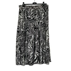 Chico's Maxi Lined Skirt Zebra/Paisley Print Flowy Bohemian Black/White Size 2/L